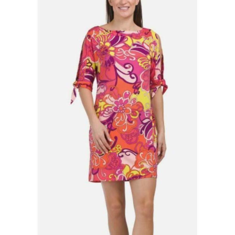 Trina Turk Women's Vinet Tie Sleeve Floral Multicolor Medley Mini Dress Size L